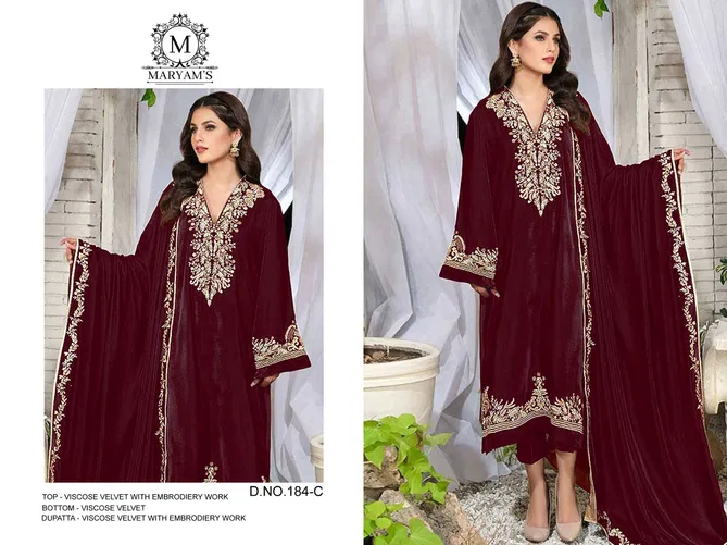 Maryams 184 Velvet Embroidered Wholesale Pakistani Suits Suppliers In Mumbai